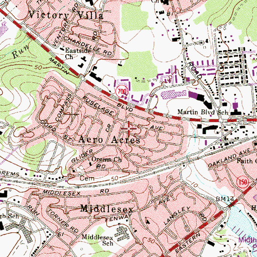 Topographic Map of Aero Acres, MD