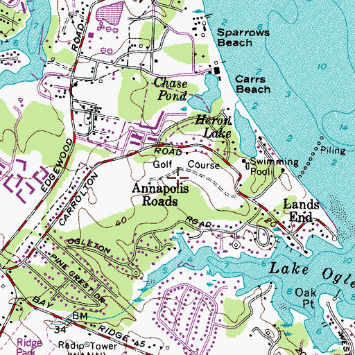 Topographic Map of Annapolis Roads, MD
