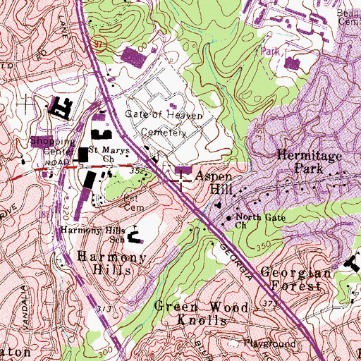 Topographic Map of Aspen Hill, MD