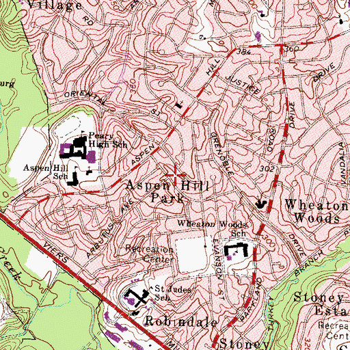 Topographic Map of Aspen Hill Park, MD