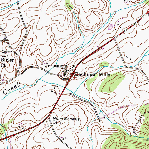 Topographic Map of Bachman Mills, MD