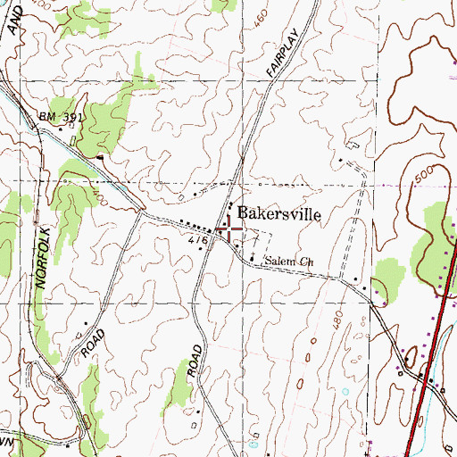 Topographic Map of Bakersville, MD