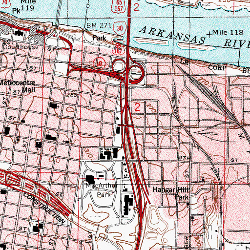 Topographic Map of Interchange 140B, AR