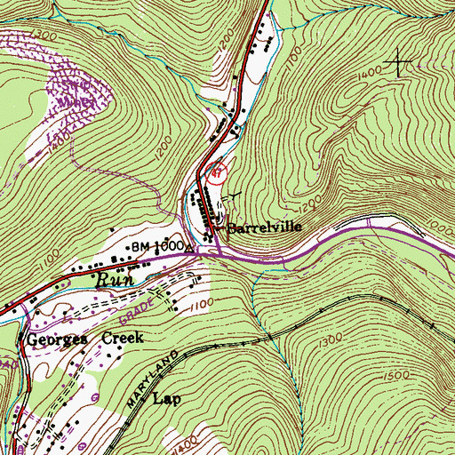 Topographic Map of Barrelville, MD
