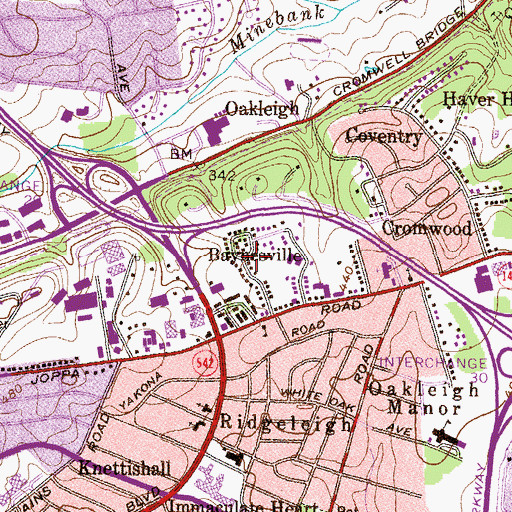 Topographic Map of Baynesville, MD