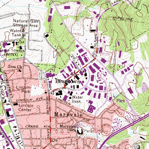 Topographic Map of Beantown, MD