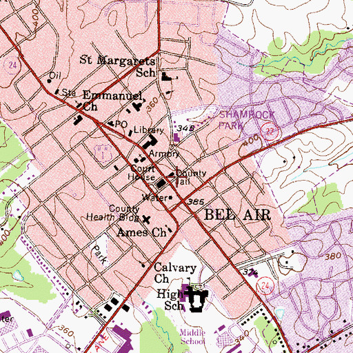 Topographic Map of Bel Air, MD