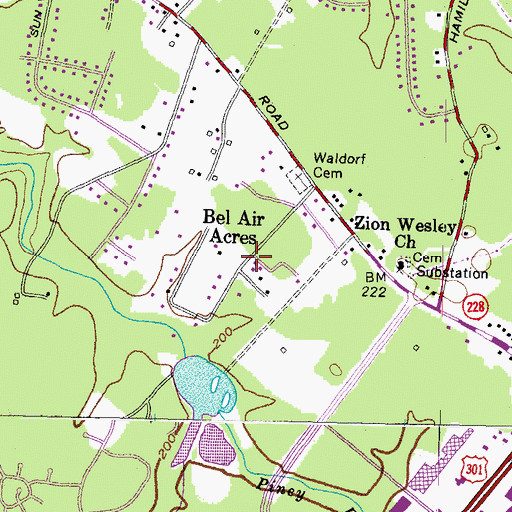 Topographic Map of Bel Air Acres, MD