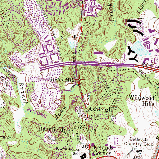 Topographic Map of Bells Mill, MD