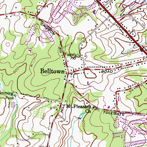 Topographic Map of Belltown, MD