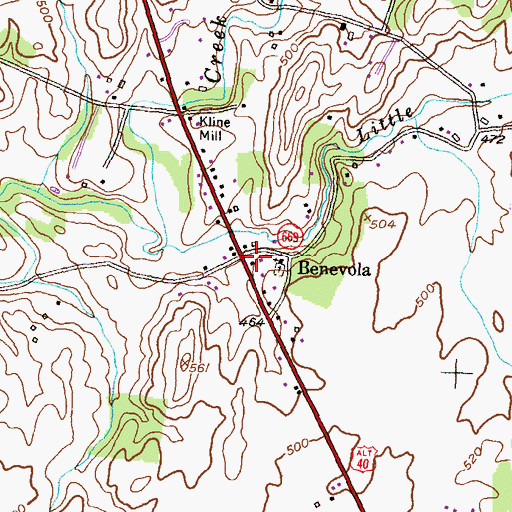 Topographic Map of Benevola, MD