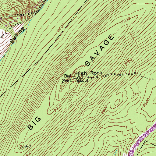 Topographic Map of Big Savage Mountain, MD