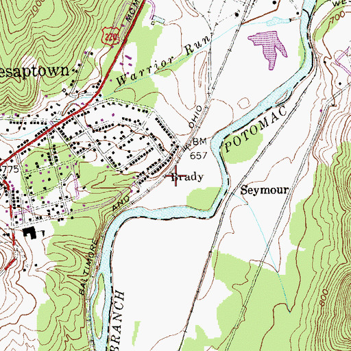 Topographic Map of Brady, MD
