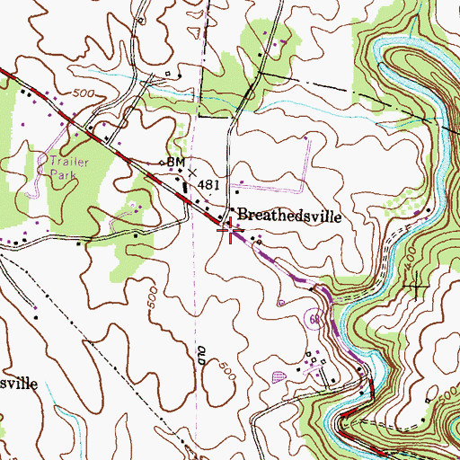 Topographic Map of Breathedsville, MD