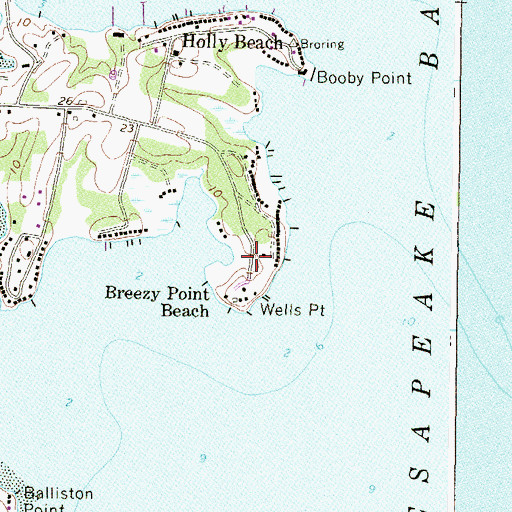 Topographic Map of Breezy Point Beach, MD