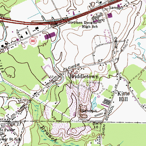 Topographic Map of Briddletown, MD