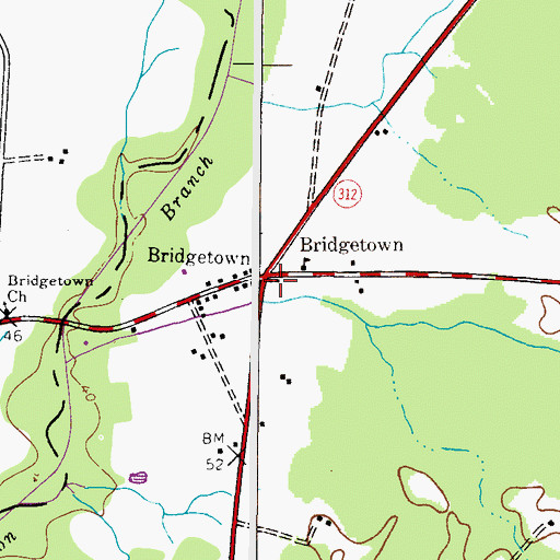 Topographic Map of Bridgetown, MD