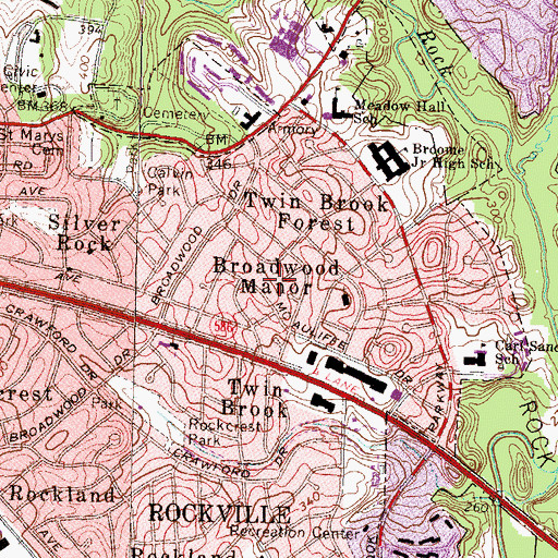 Topographic Map of Broadwood Manor, MD