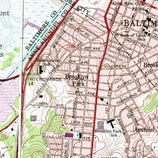 Topographic Map of Brooklyn Park, MD