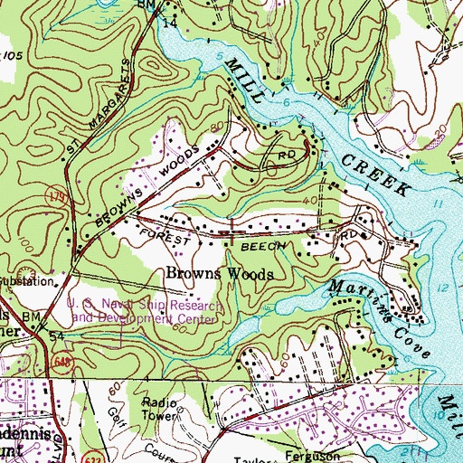 Topographic Map of Browns Woods, MD