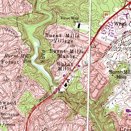 Topographic Map of Burnt Mills, MD