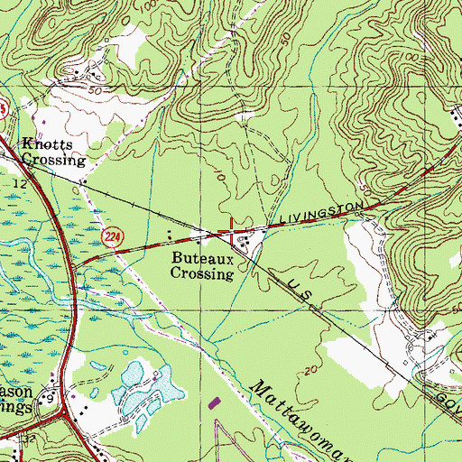Topographic Map of Buteaux Crossing, MD