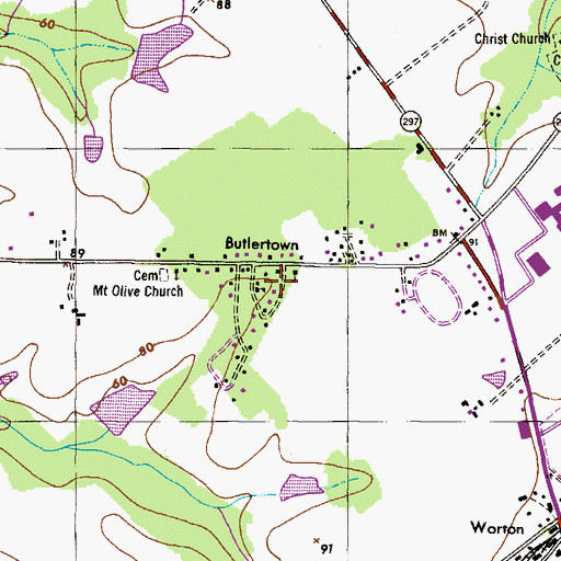 Topographic Map of Butlertown, MD