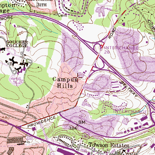 Topographic Map of Campus Hills, MD