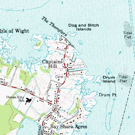 Topographic Map of Captains Hill, MD