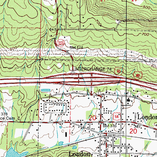 Topographic Map of Interchange 74, AR