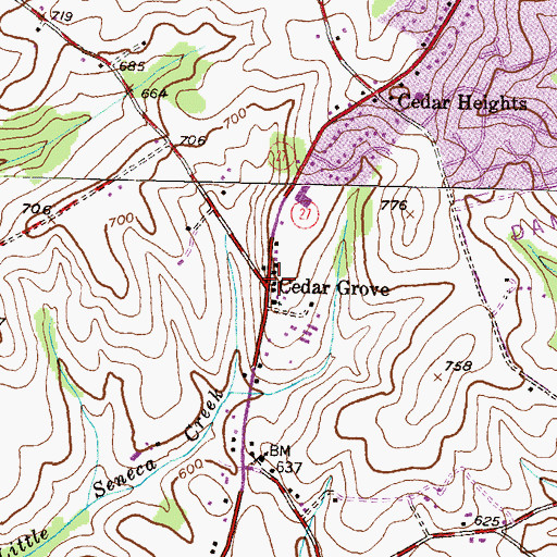 Topographic Map of Cedar Grove, MD