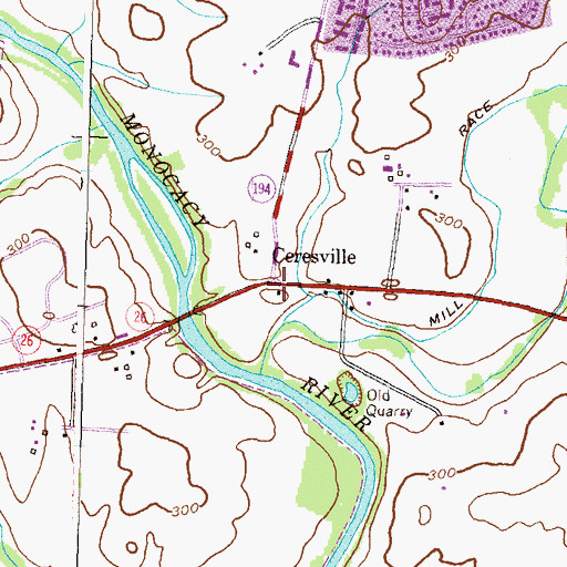 Topographic Map of Ceresville, MD