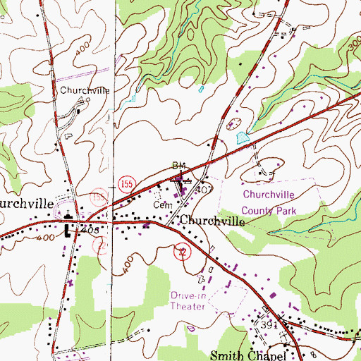 Topographic Map of Churchville, MD