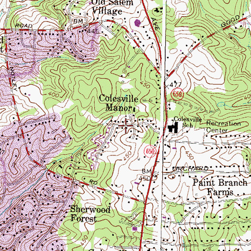 Topographic Map of Colesville Manor, MD