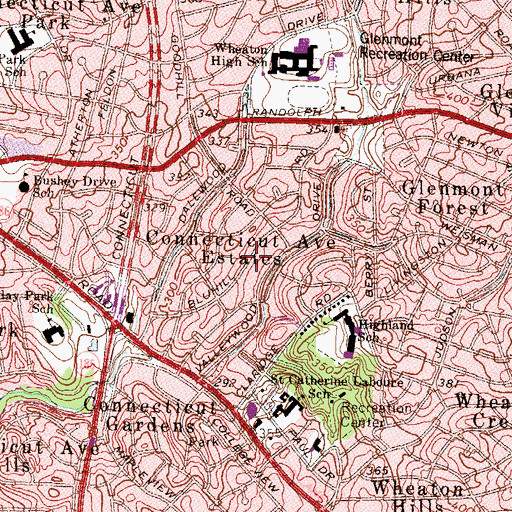 Topographic Map of Connecticut Avenue Estates, MD
