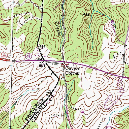 Topographic Map of Covers Corner, MD