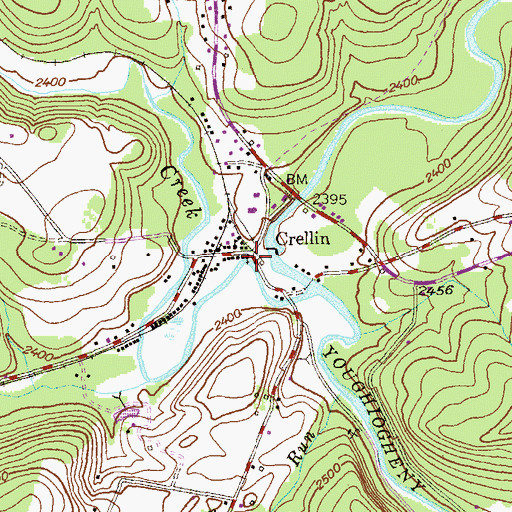Topographic Map of Crellin, MD