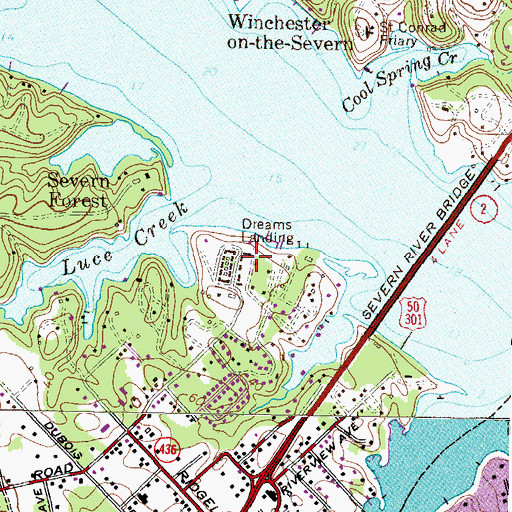 Topographic Map of Dreams Landing, MD