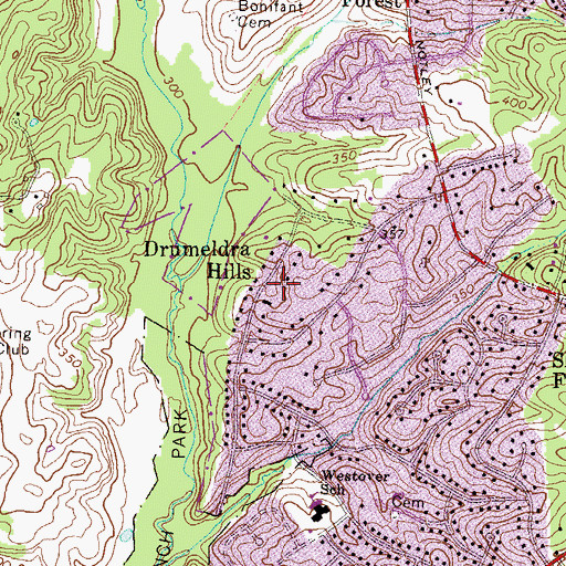 Topographic Map of Drumeldra Hills, MD