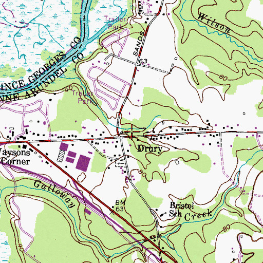 Topographic Map of Drury, MD