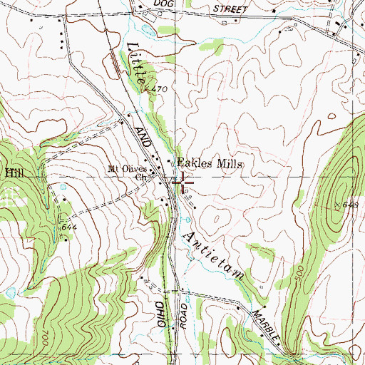 Topographic Map of Eakles Mills, MD
