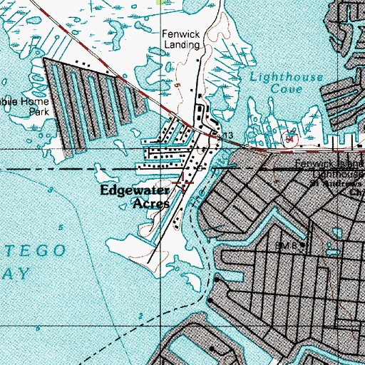 Topographic Map of Edgewater Acres, MD