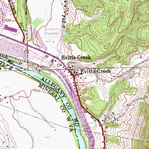 Topographic Map of Evitts Creek, MD