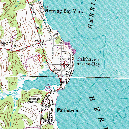 Topographic Map of Fairhaven-on-the-Bay, MD