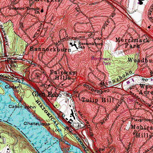 Topographic Map of Fairway Hills, MD