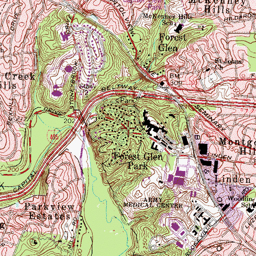 Topographic Map of Forest Glen Park, MD