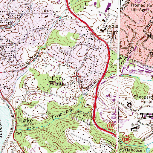 Topographic Map of Four Winds, MD