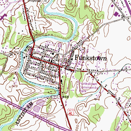 Topographic Map of Funkstown, MD