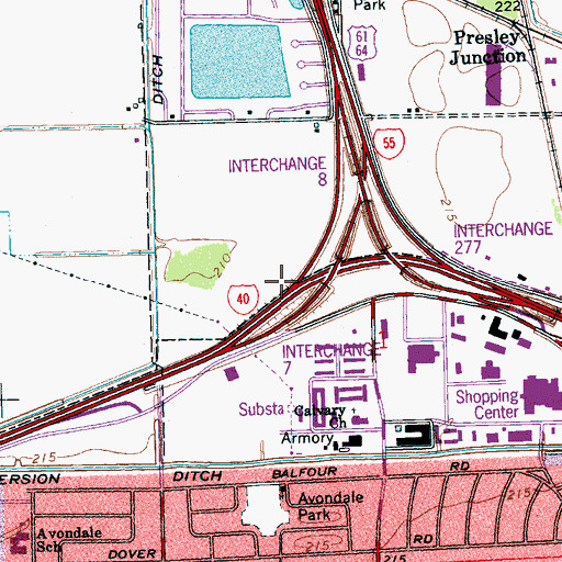 Topographic Map of Interchange 277, AR