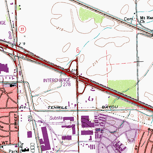 Topographic Map of Interchange 278, AR